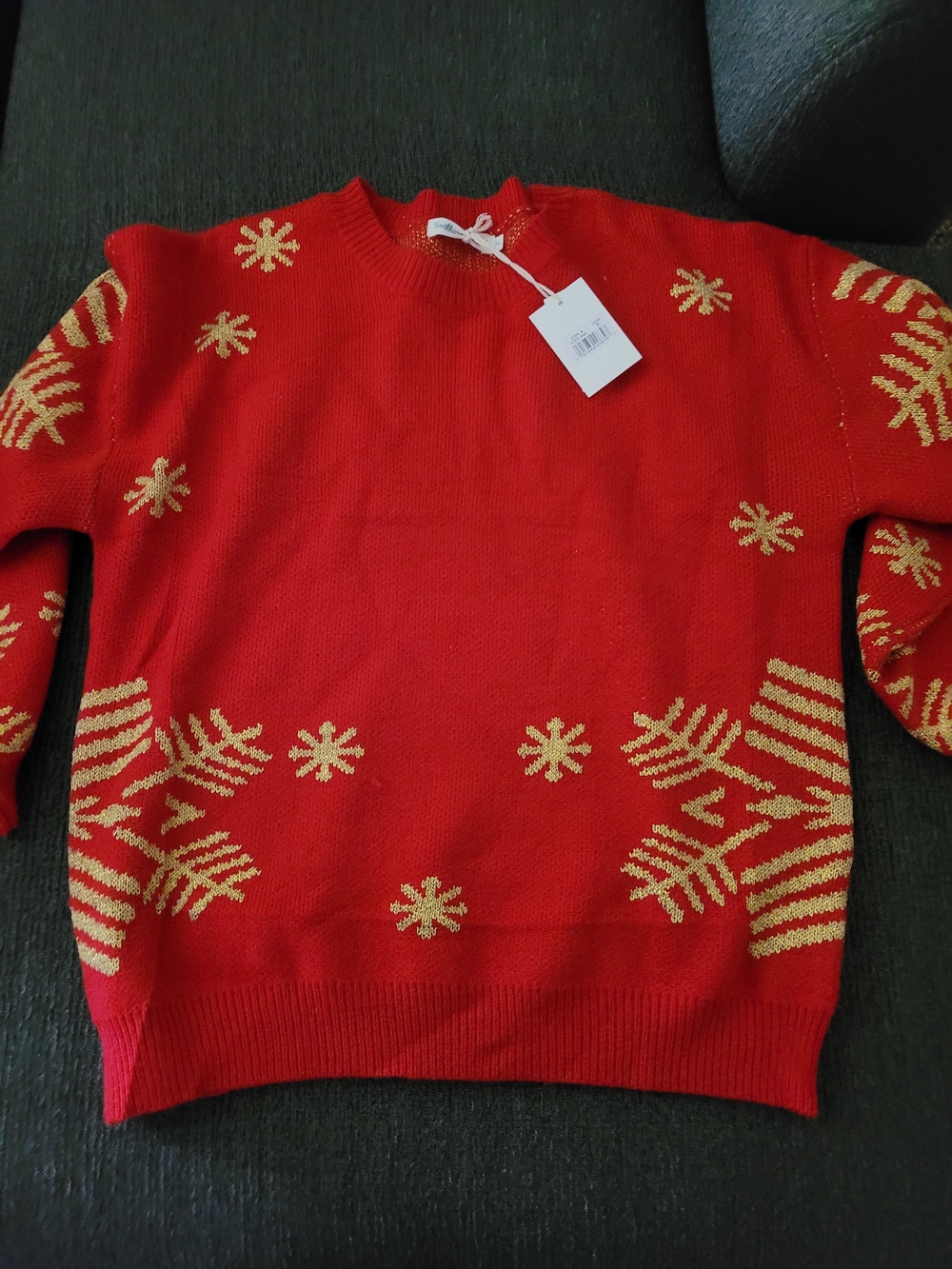 Southern Grace Red Crewneck Sweater with Gold Snowflake Accents